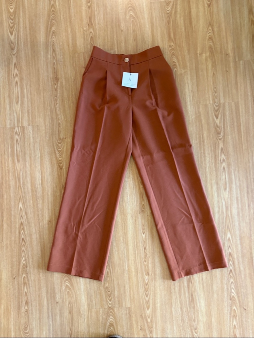 Tailored High-Rise Wide-Leg Pants in Rust